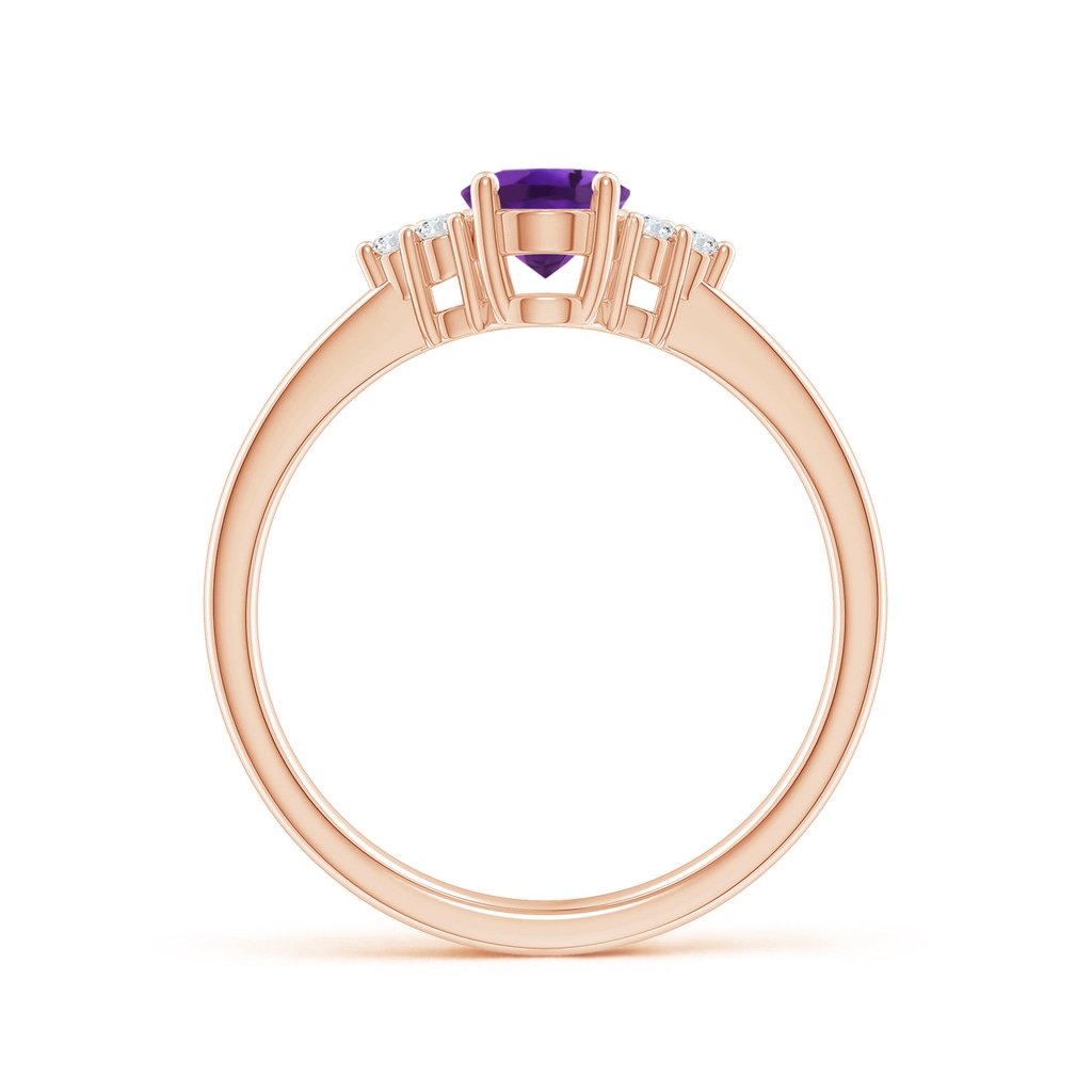 7x5mm AAAA Solitaire Oval Amethyst Ring with Trio Diamond Accents in Rose Gold Side 1