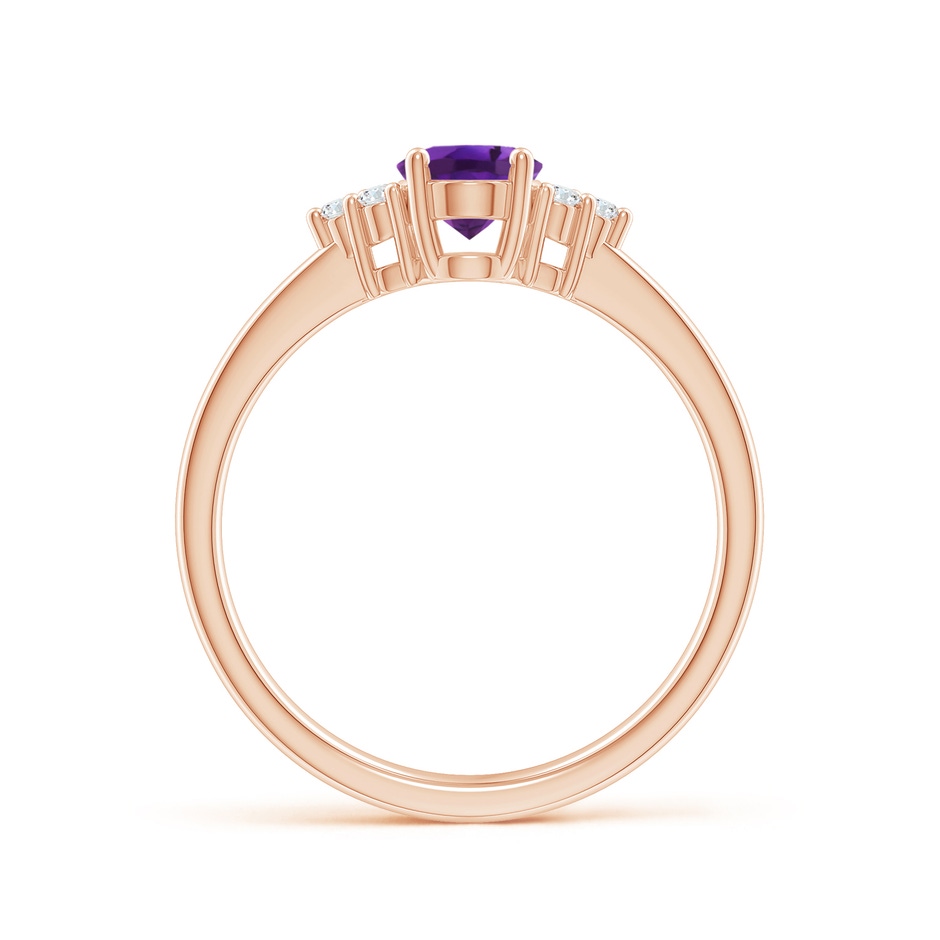 7x5mm AAAA Solitaire Oval Amethyst Ring with Trio Diamond Accents in Rose Gold side 1