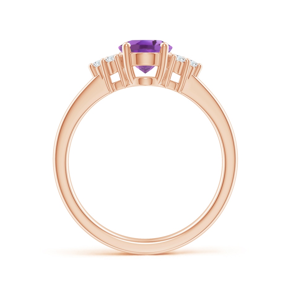 8x6mm A Solitaire Oval Amethyst Ring with Trio Diamond Accents in Rose Gold side 1
