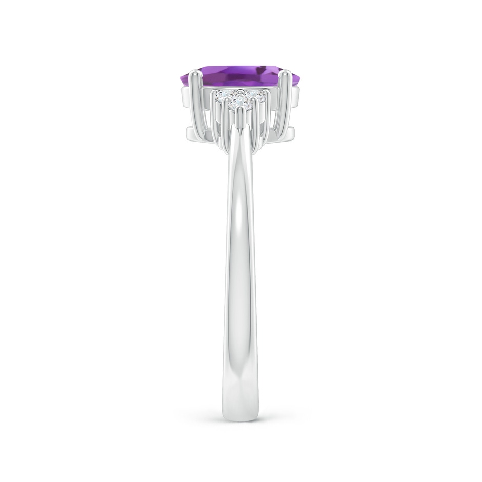 8x6mm A Solitaire Oval Amethyst Ring with Trio Diamond Accents in White Gold side 2