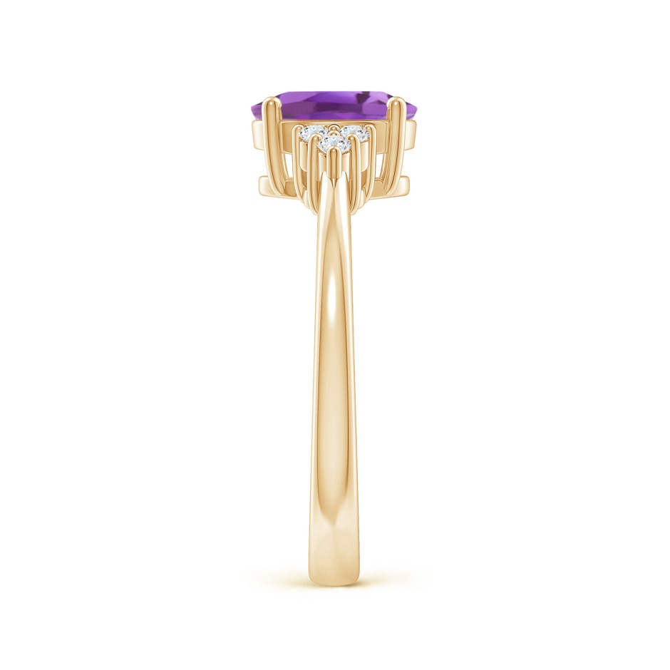 8x6mm A Solitaire Oval Amethyst Ring with Trio Diamond Accents in Yellow Gold side 2
