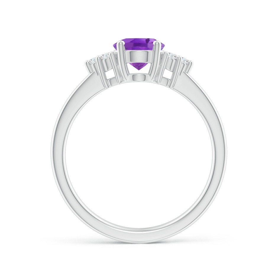 8x6mm AA Solitaire Oval Amethyst Ring with Trio Diamond Accents in P950 Platinum side 1