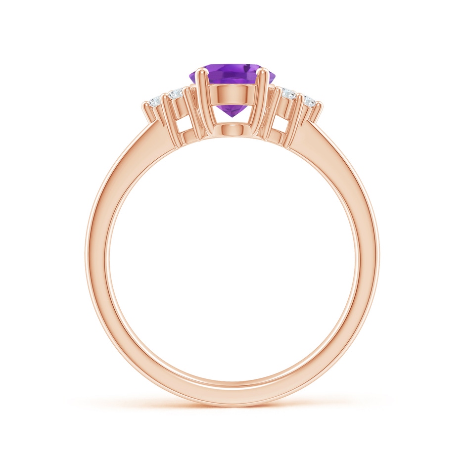 8x6mm AA Solitaire Oval Amethyst Ring with Trio Diamond Accents in Rose Gold side 1
