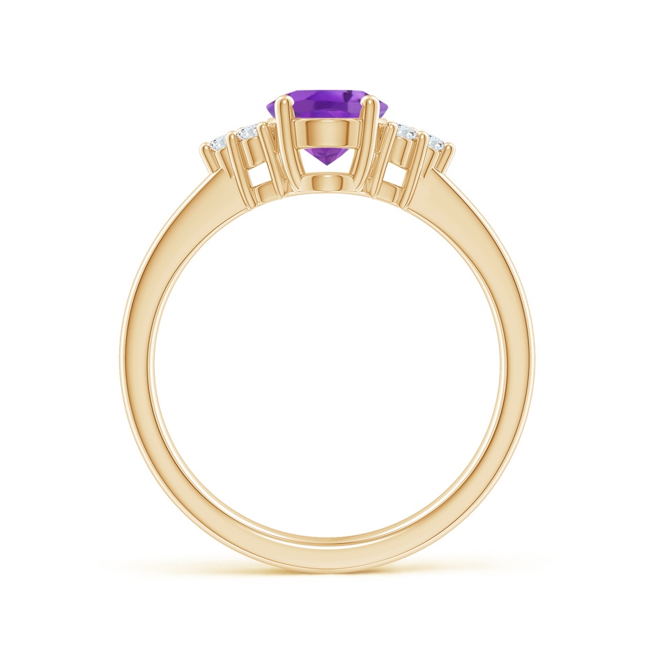 8x6mm AA Solitaire Oval Amethyst Ring with Trio Diamond Accents in Yellow Gold side 1
