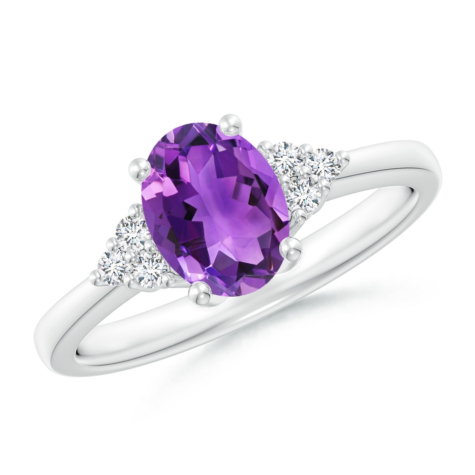 8x6mm AAA Solitaire Oval Amethyst Ring with Trio Diamond Accents in P950 Platinum 