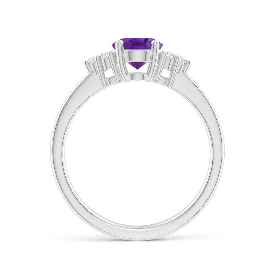 8x6mm AAA Solitaire Oval Amethyst Ring with Trio Diamond Accents in P950 Platinum side 1