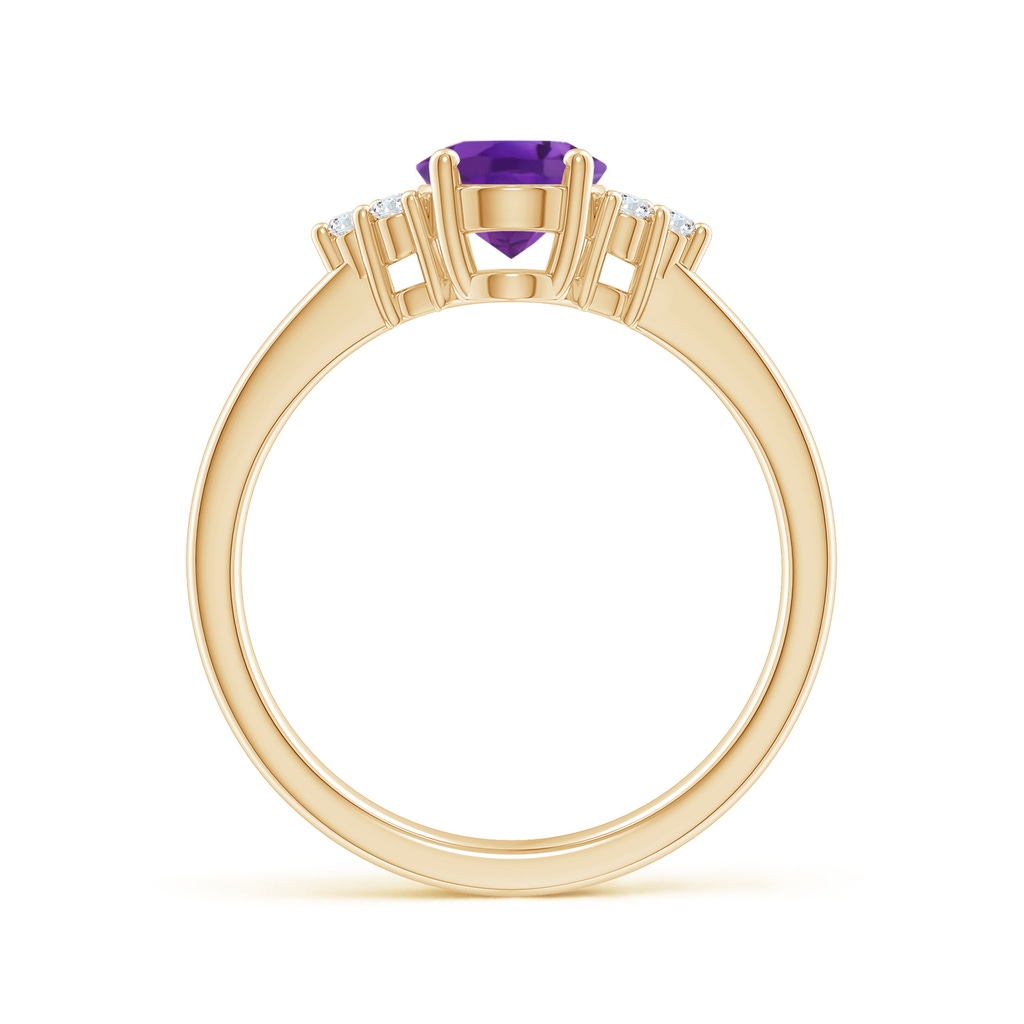 8x6mm AAA Solitaire Oval Amethyst Ring with Trio Diamond Accents in Yellow Gold Side 1