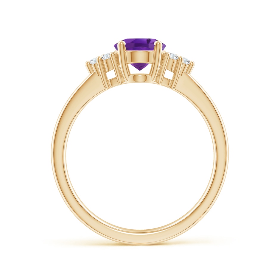 8x6mm AAA Solitaire Oval Amethyst Ring with Trio Diamond Accents in Yellow Gold side 1