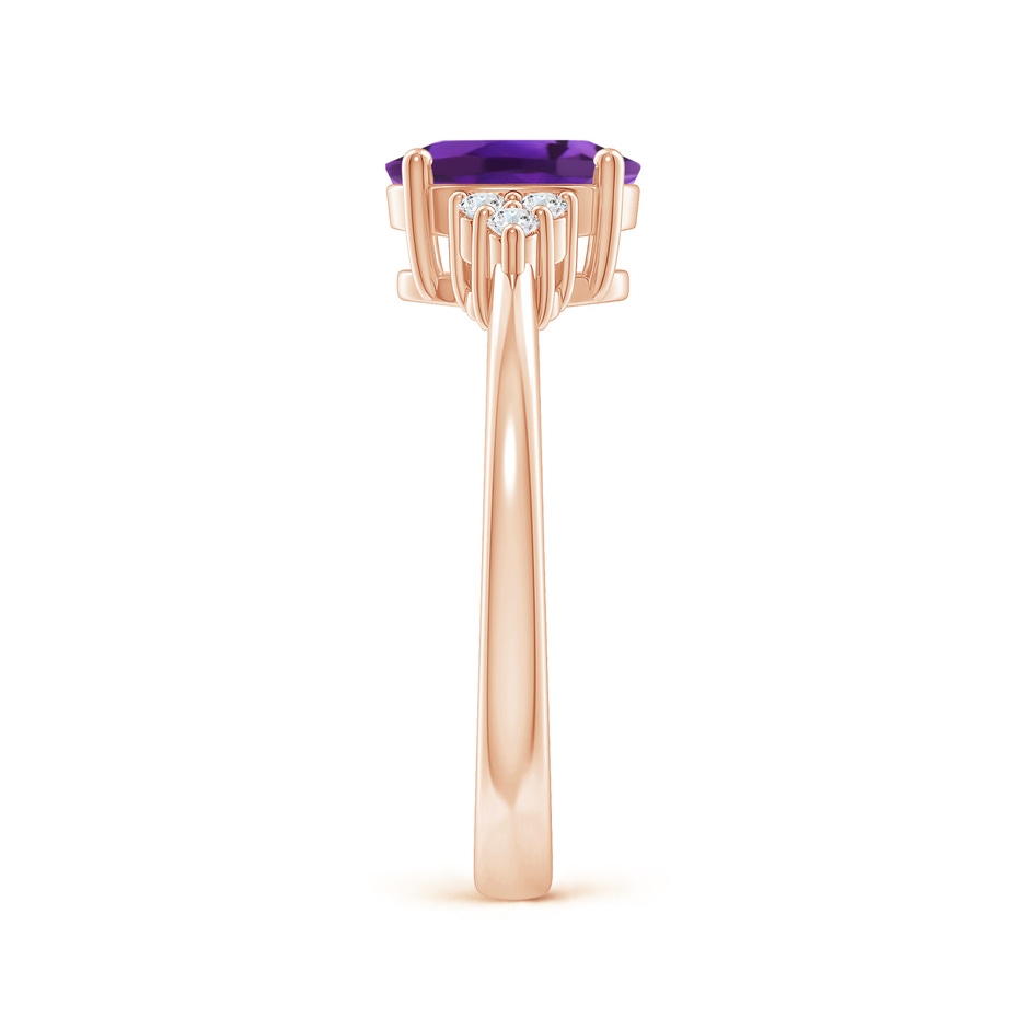 8x6mm AAAA Solitaire Oval Amethyst Ring with Trio Diamond Accents in Rose Gold side 2