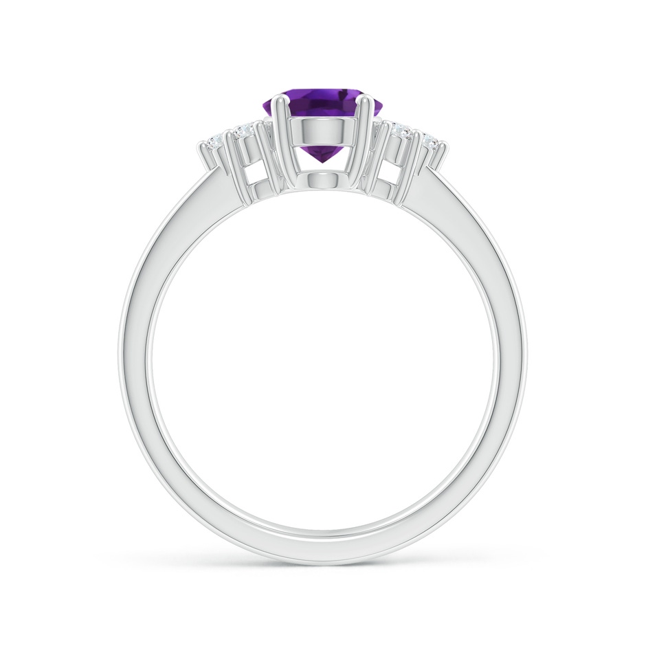 8x6mm AAAA Solitaire Oval Amethyst Ring with Trio Diamond Accents in White Gold side 1