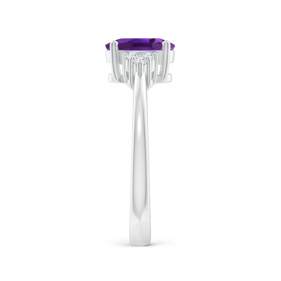8x6mm AAAA Solitaire Oval Amethyst Ring with Trio Diamond Accents in White Gold side 2