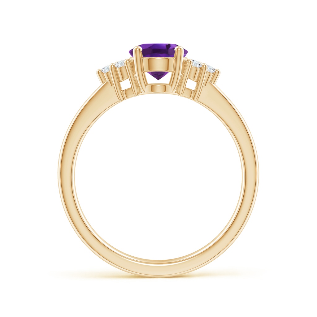 8x6mm AAAA Solitaire Oval Amethyst Ring with Trio Diamond Accents in Yellow Gold - side 1