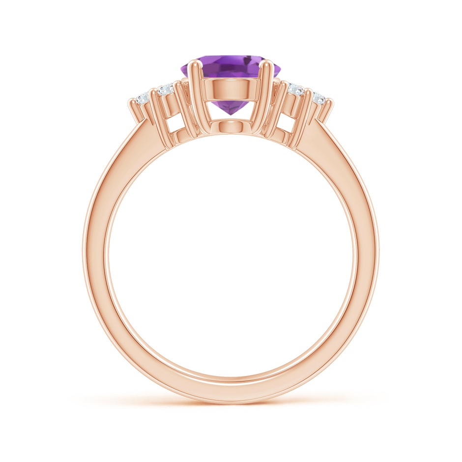 9x7mm A Solitaire Oval Amethyst Ring with Trio Diamond Accents in Rose Gold side 1
