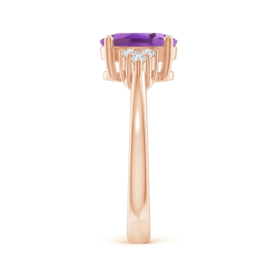 9x7mm A Solitaire Oval Amethyst Ring with Trio Diamond Accents in Rose Gold side 2