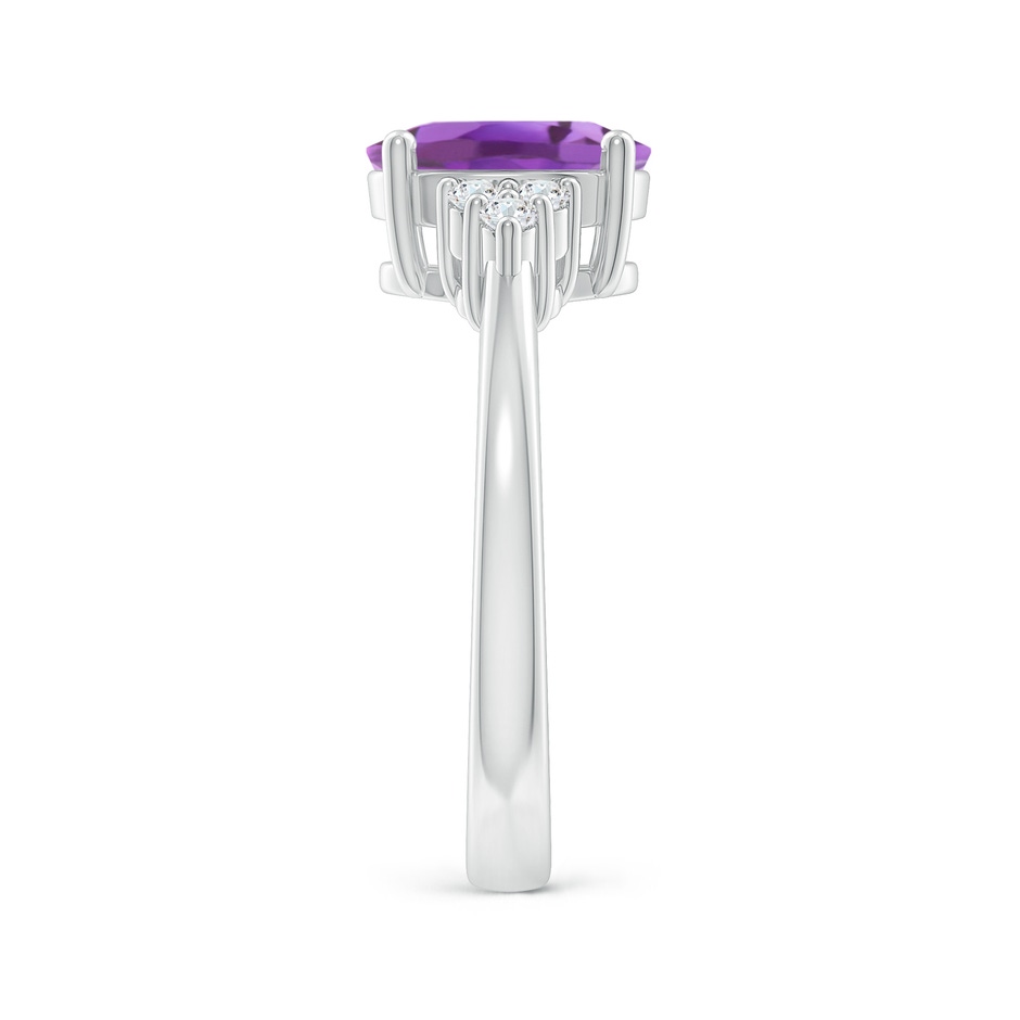 9x7mm A Solitaire Oval Amethyst Ring with Trio Diamond Accents in White Gold side 2