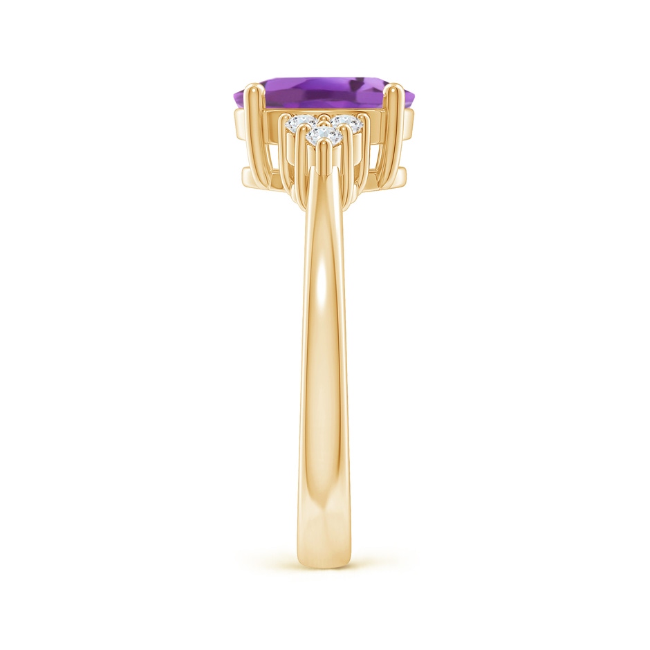 9x7mm A Solitaire Oval Amethyst Ring with Trio Diamond Accents in Yellow Gold side 2