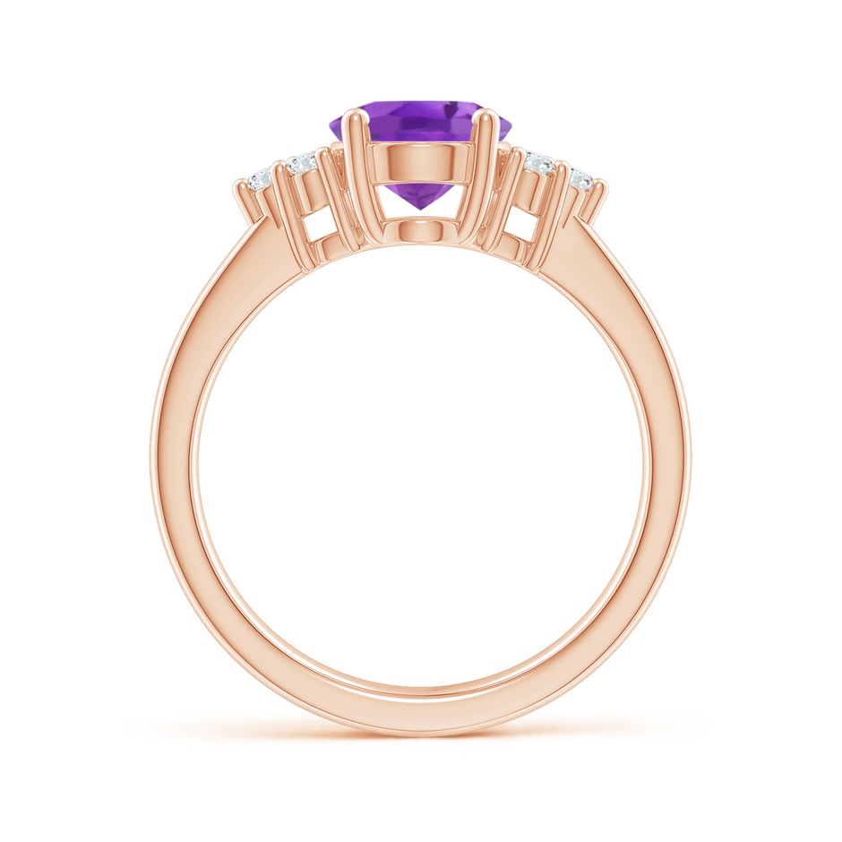 9x7mm AA Solitaire Oval Amethyst Ring with Trio Diamond Accents in Rose Gold side 1