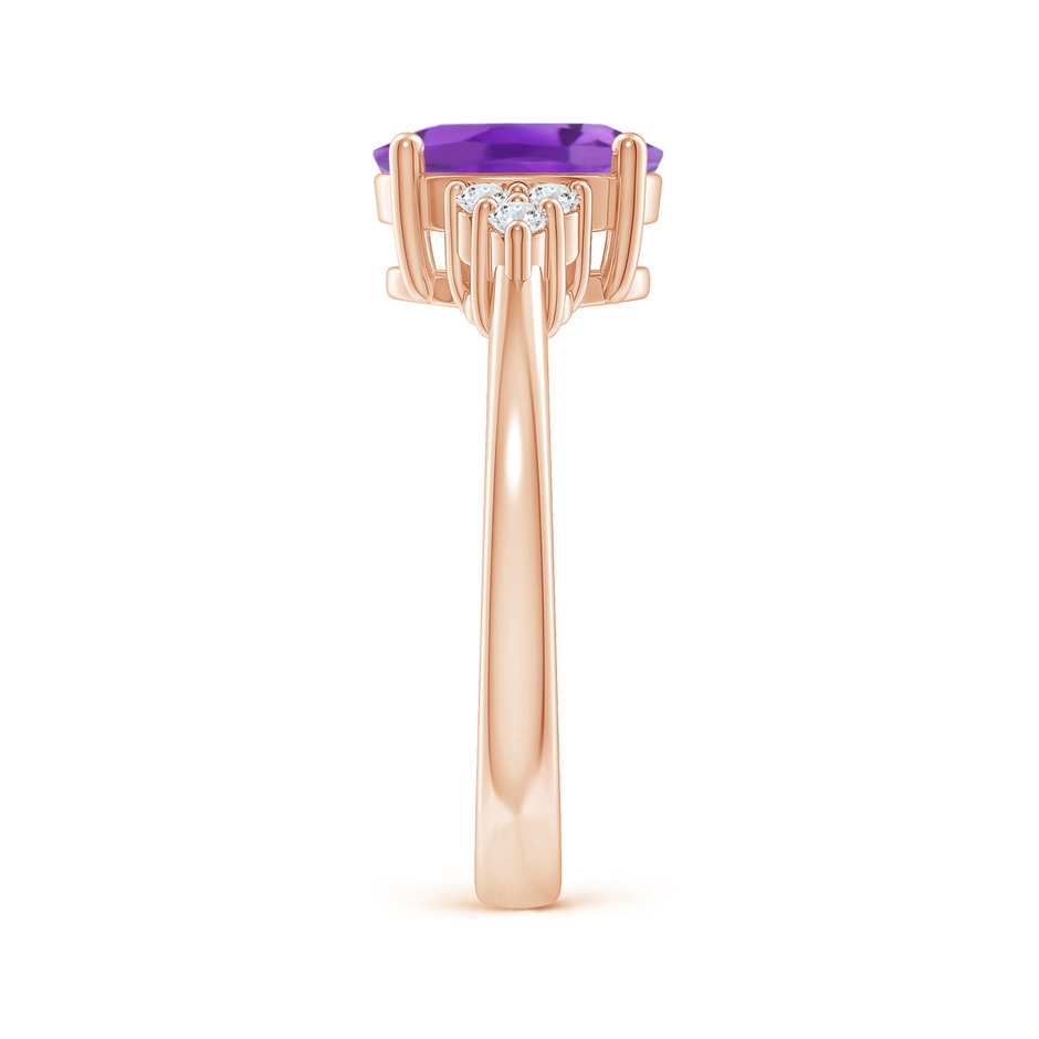 9x7mm AA Solitaire Oval Amethyst Ring with Trio Diamond Accents in Rose Gold side 2