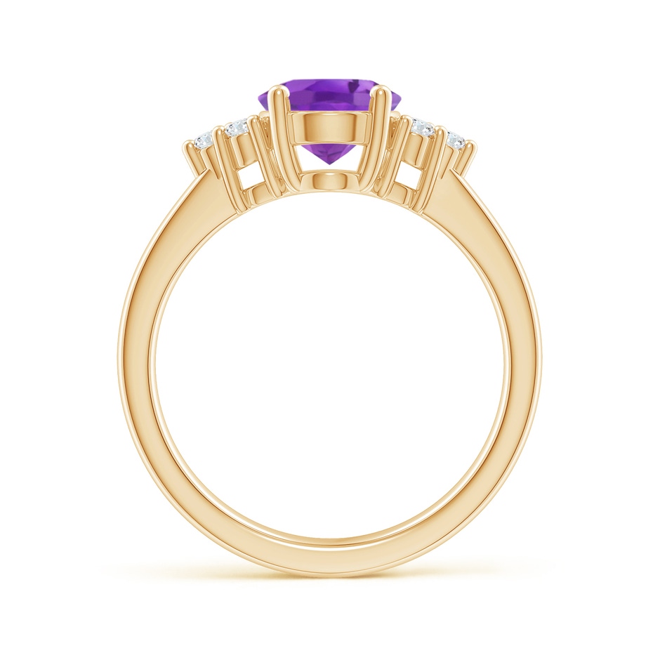9x7mm AA Solitaire Oval Amethyst Ring with Trio Diamond Accents in Yellow Gold side 1
