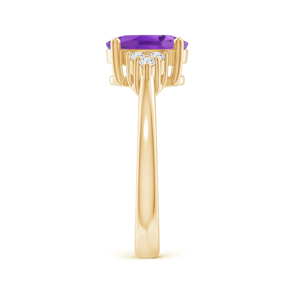 9x7mm AA Solitaire Oval Amethyst Ring with Trio Diamond Accents in Yellow Gold side 2