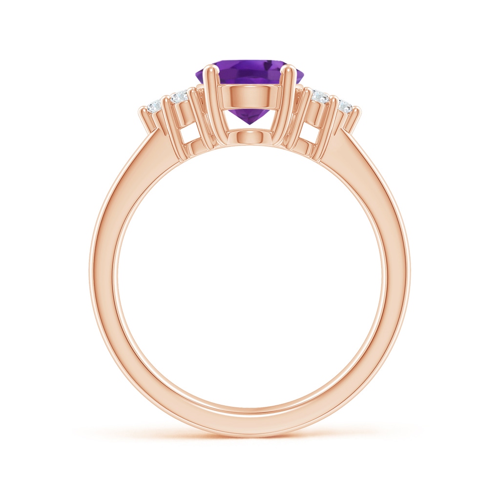 9x7mm AAA Solitaire Oval Amethyst Ring with Trio Diamond Accents in Rose Gold Side 1