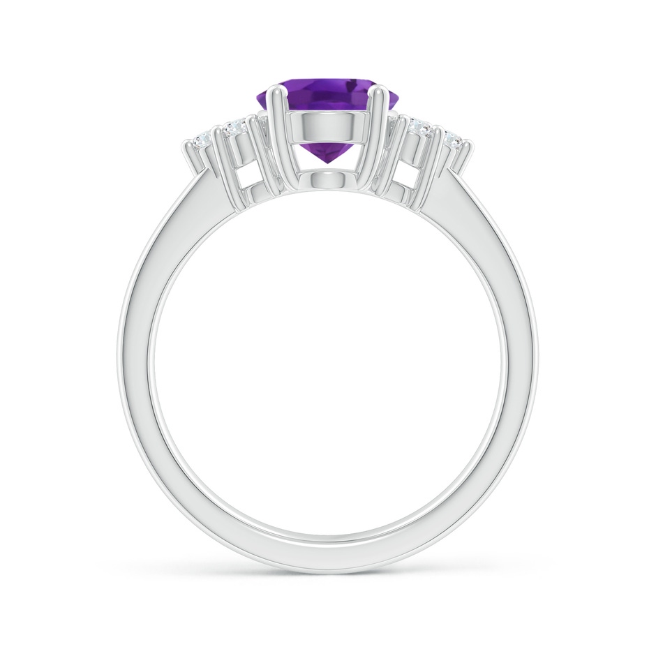 9x7mm AAA Solitaire Oval Amethyst Ring with Trio Diamond Accents in White Gold side 1