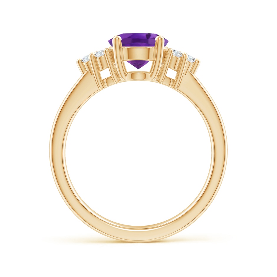 9x7mm AAA Solitaire Oval Amethyst Ring with Trio Diamond Accents in Yellow Gold side 1