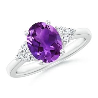 9x7mm AAAA Solitaire Oval Amethyst Ring with Trio Diamond Accents in P950 Platinum