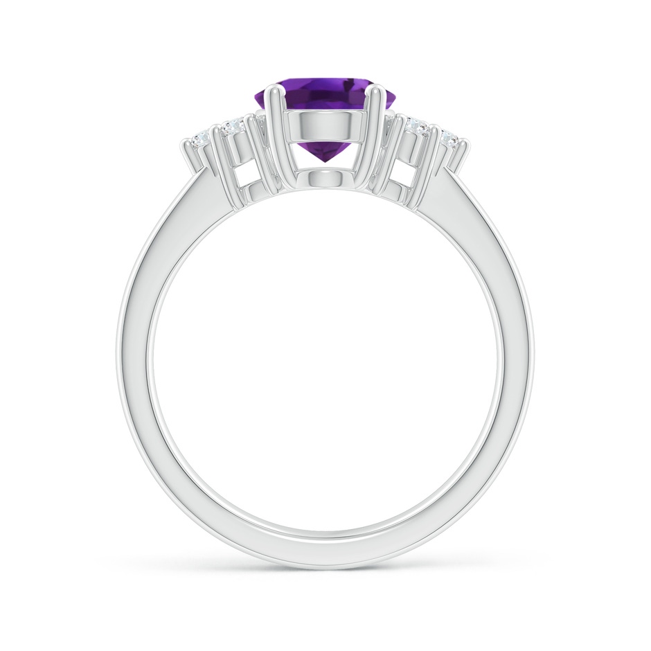 9x7mm AAAA Solitaire Oval Amethyst Ring with Trio Diamond Accents in P950 Platinum side 1