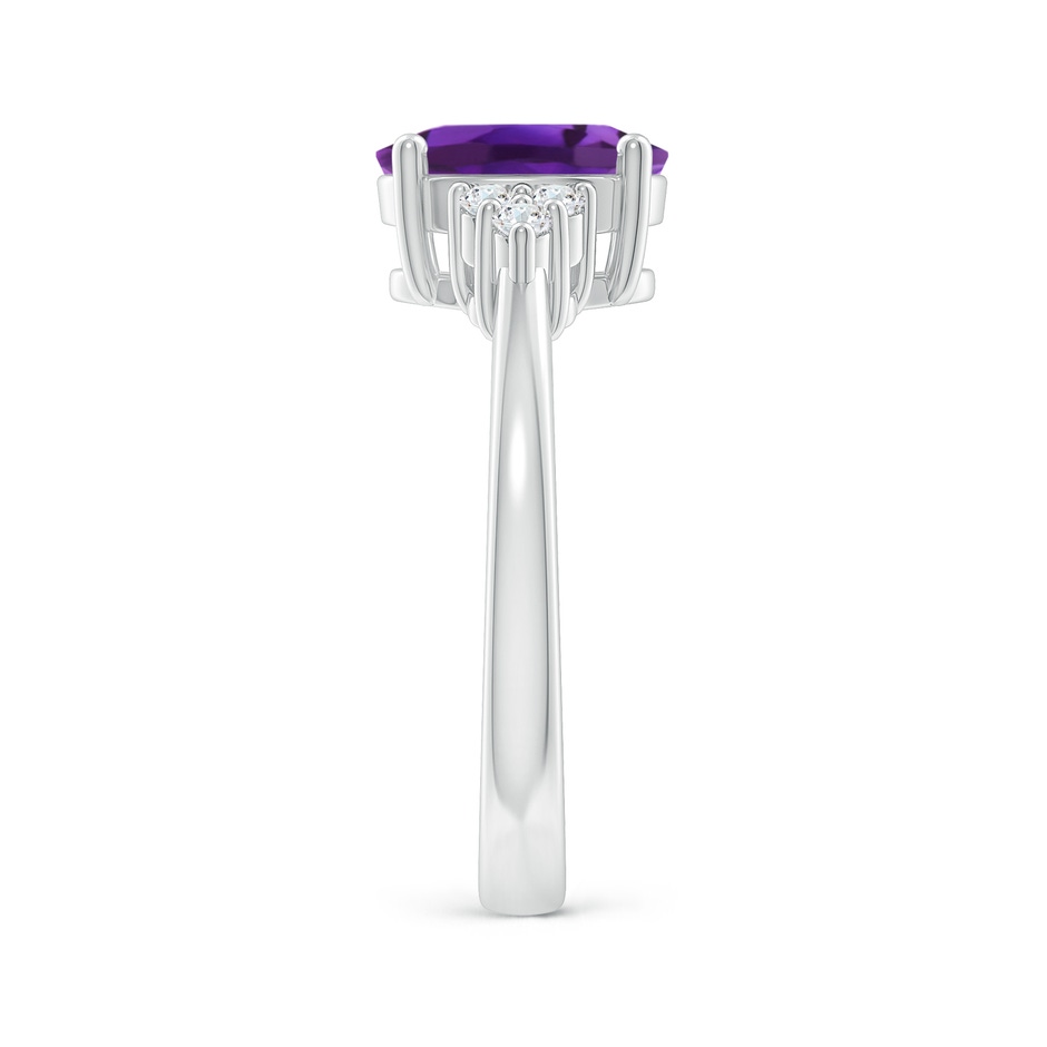 9x7mm AAAA Solitaire Oval Amethyst Ring with Trio Diamond Accents in P950 Platinum side 2
