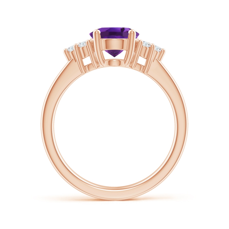 9x7mm AAAA Solitaire Oval Amethyst Ring with Trio Diamond Accents in Rose Gold side 1