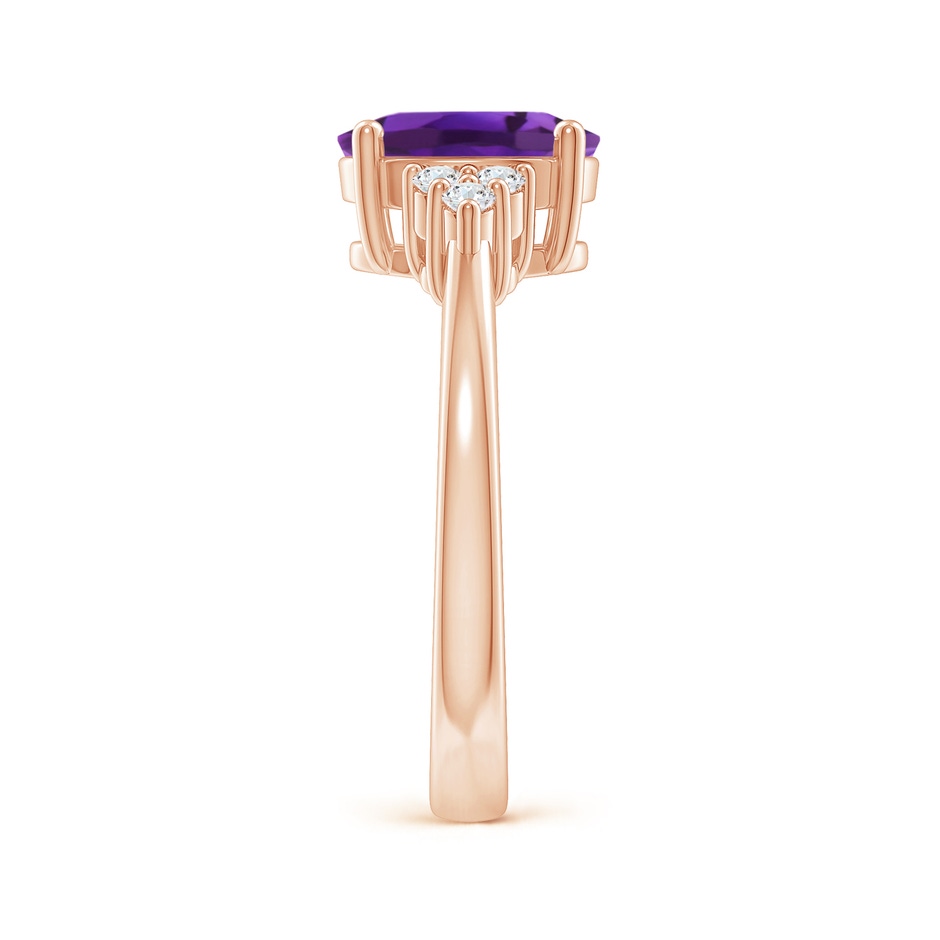 9x7mm AAAA Solitaire Oval Amethyst Ring with Trio Diamond Accents in Rose Gold side 2