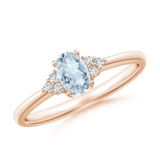 6x4mm A Solitaire Oval Aquamarine and Diamond Promise Ring in 9K Rose Gold