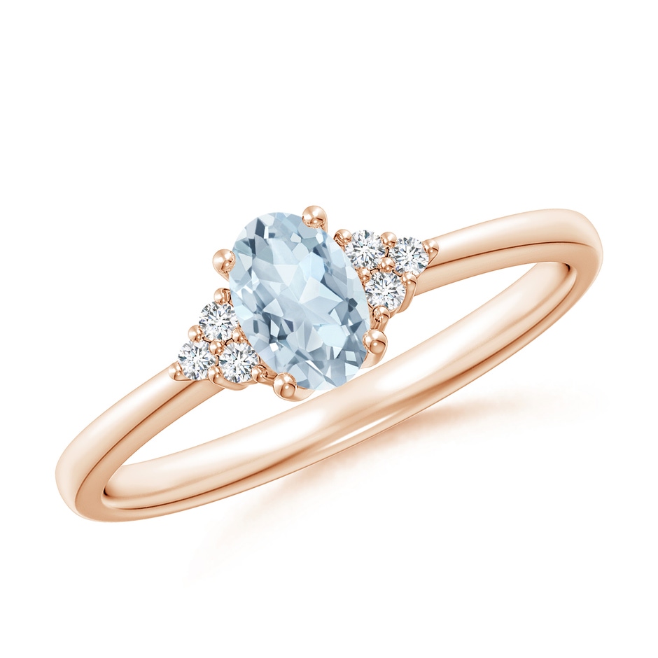 6x4mm A Solitaire Oval Aquamarine and Diamond Promise Ring in 9K Rose Gold 