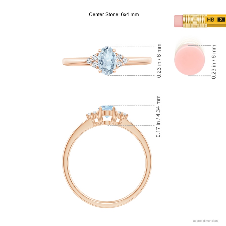 6x4mm A Solitaire Oval Aquamarine and Diamond Promise Ring in 9K Rose Gold ruler