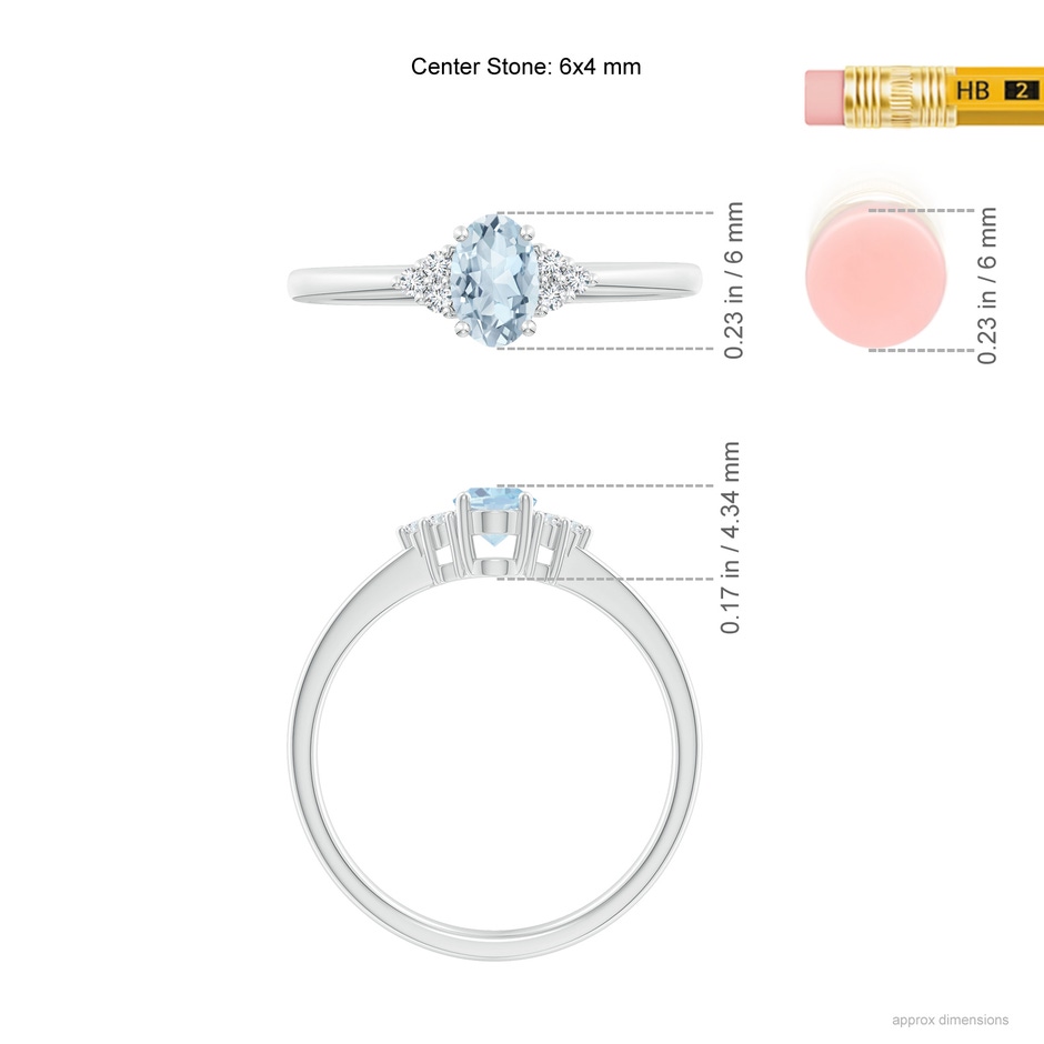 6x4mm A Solitaire Oval Aquamarine and Diamond Promise Ring in White Gold ruler