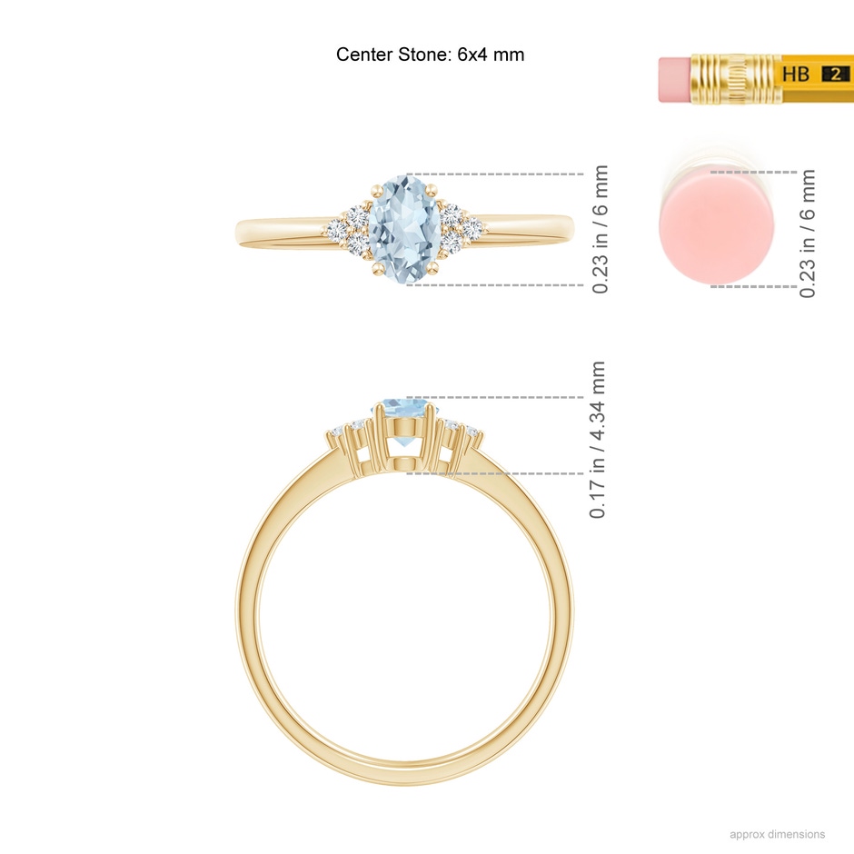 6x4mm A Solitaire Oval Aquamarine and Diamond Promise Ring in Yellow Gold ruler