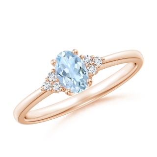 6x4mm AA Solitaire Oval Aquamarine and Diamond Promise Ring in Rose Gold