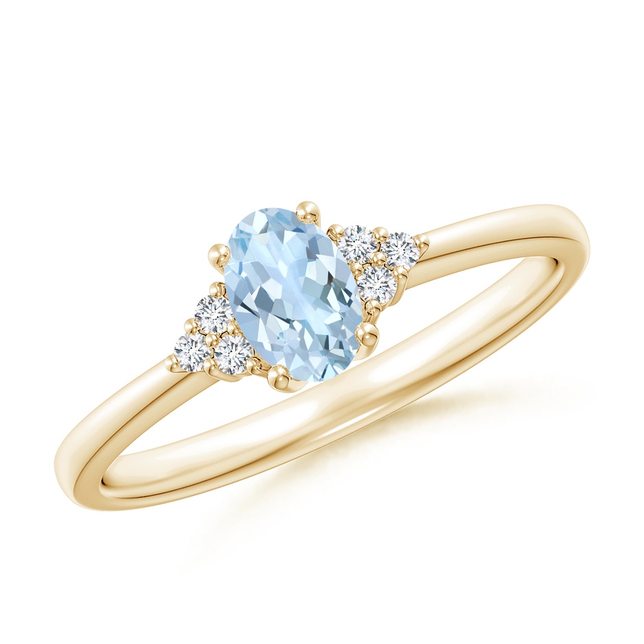 6x4mm AA Solitaire Oval Aquamarine and Diamond Promise Ring in Yellow Gold 