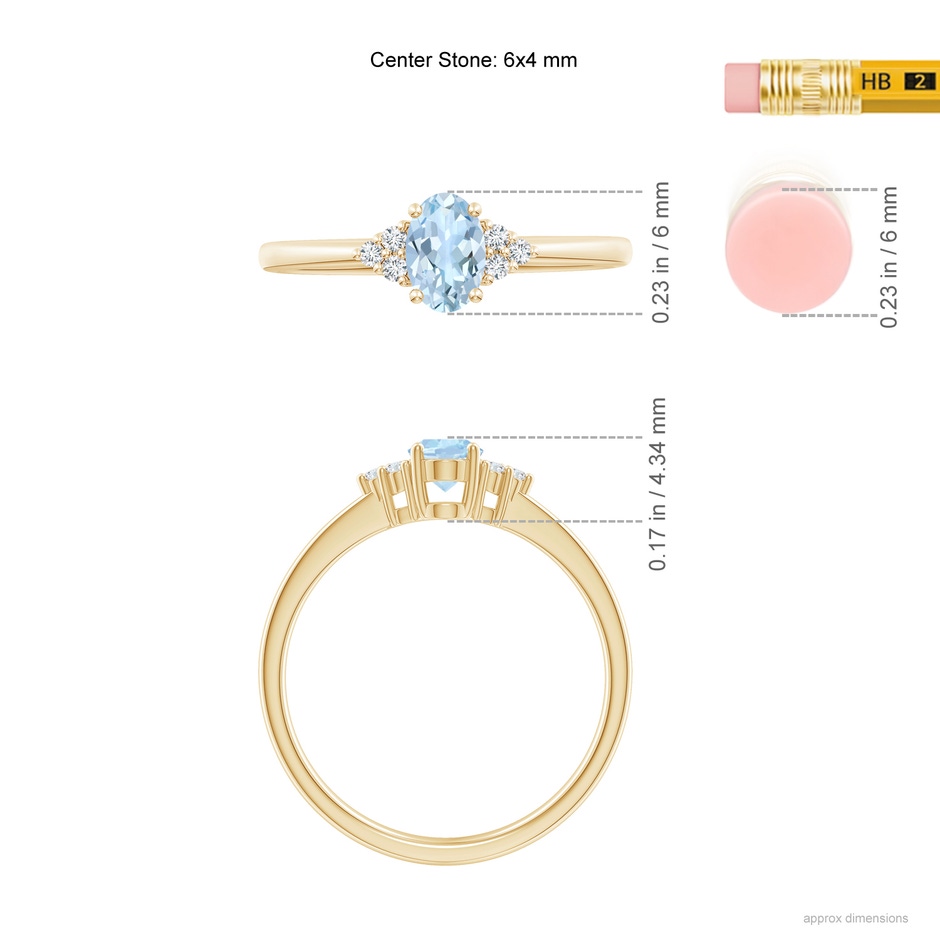 6x4mm AA Solitaire Oval Aquamarine and Diamond Promise Ring in Yellow Gold ruler