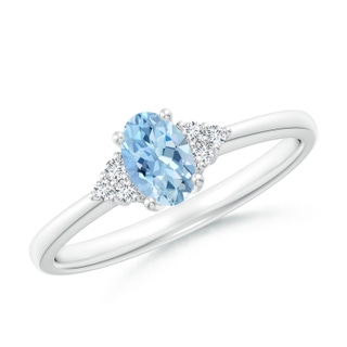 6x4mm AAA Solitaire Oval Aquamarine and Diamond Promise Ring in 9K White Gold