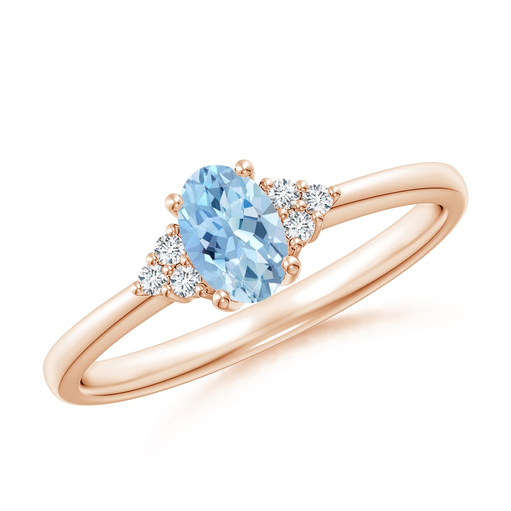 6x4mm AAA Solitaire Oval Aquamarine and Diamond Promise Ring in Rose Gold