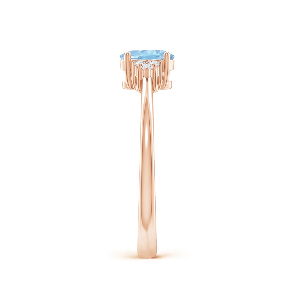 6x4mm AAA Solitaire Oval Aquamarine and Diamond Promise Ring in Rose Gold side 2