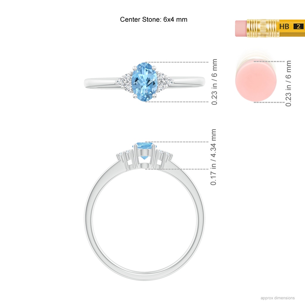 6x4mm AAAA Solitaire Oval Aquamarine and Diamond Promise Ring in P950 Platinum Ruler