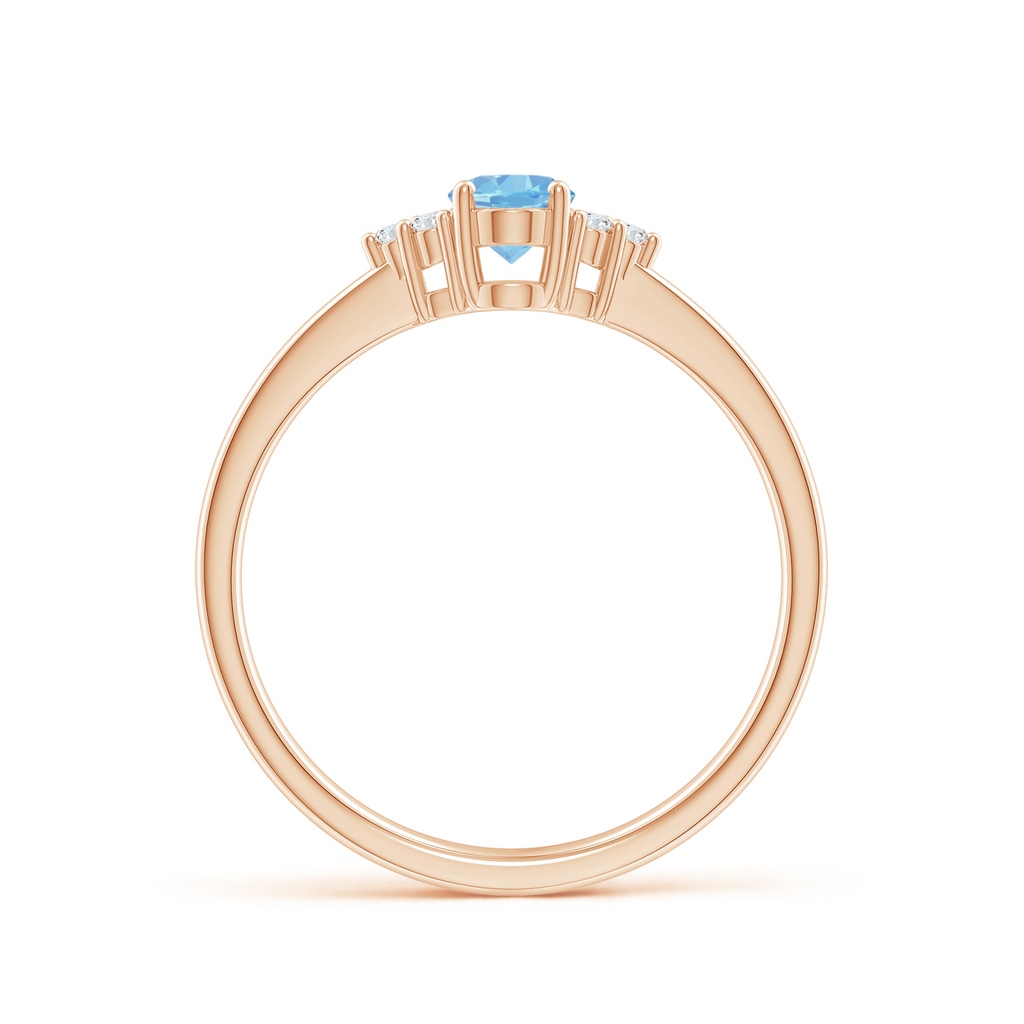 6x4mm AAAA Solitaire Oval Aquamarine and Diamond Promise Ring in Rose Gold Side 1