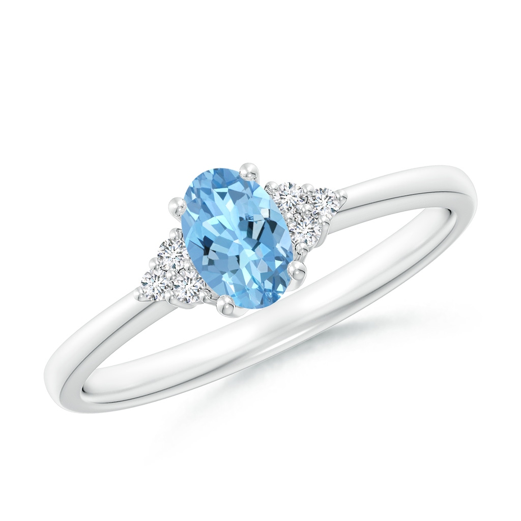 6x4mm AAAA Solitaire Oval Aquamarine and Diamond Promise Ring in White Gold