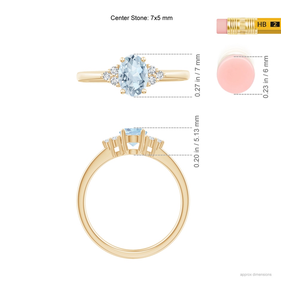 7x5mm A Solitaire Oval Aquamarine and Diamond Promise Ring in Yellow Gold ruler