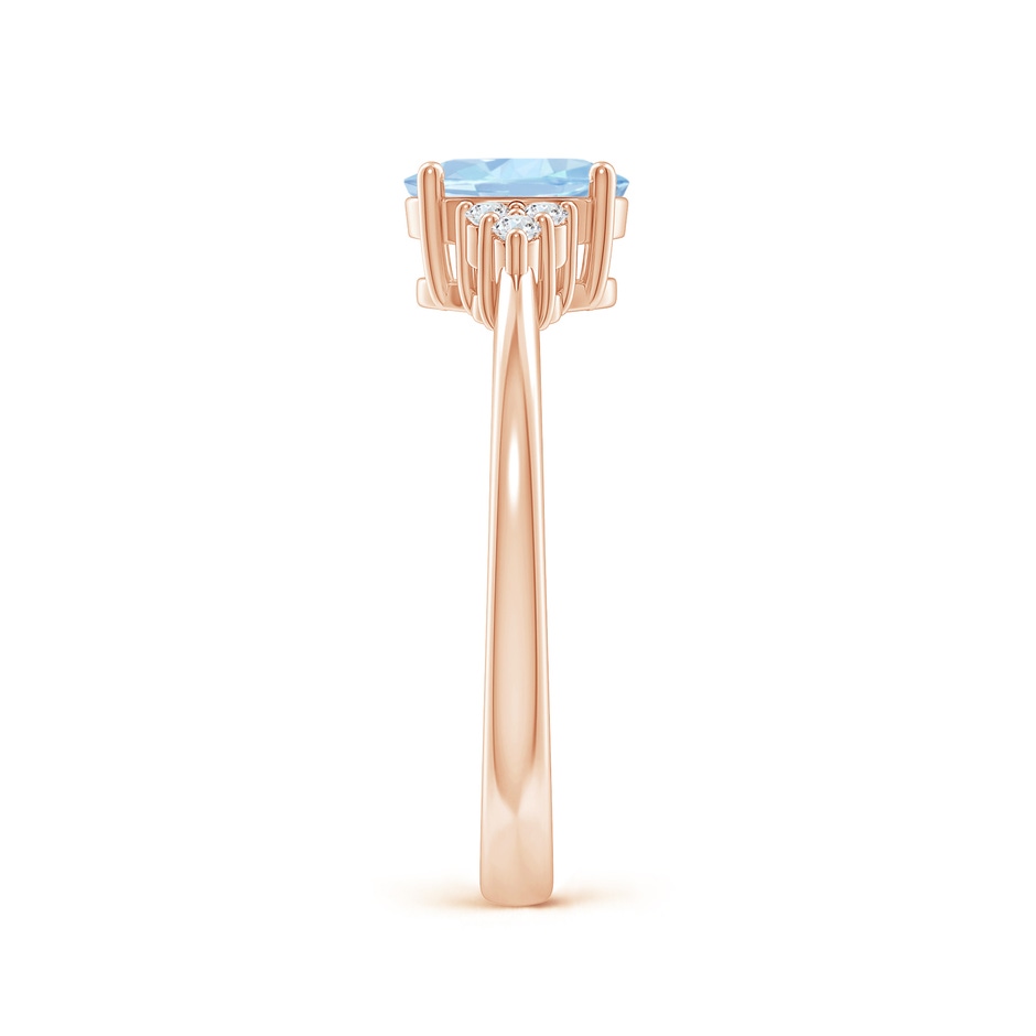 7x5mm AA Solitaire Oval Aquamarine and Diamond Promise Ring in Rose Gold side 2