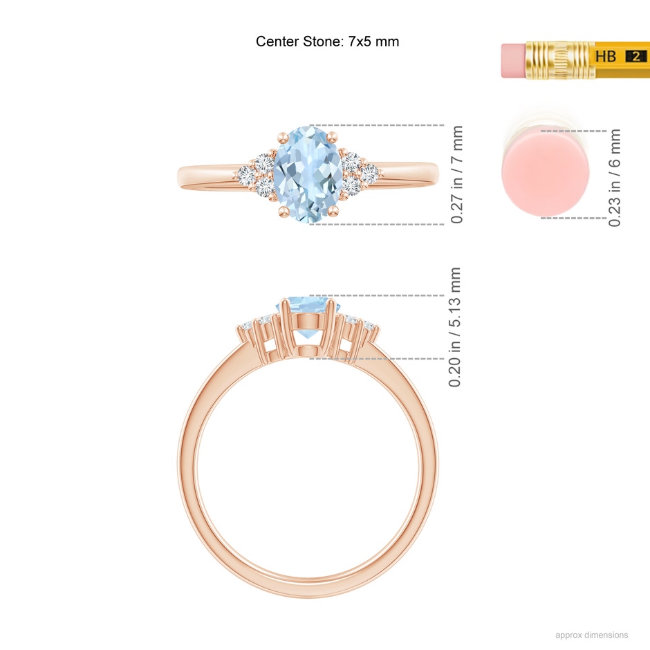 7x5mm AA Solitaire Oval Aquamarine and Diamond Promise Ring in Rose Gold ruler