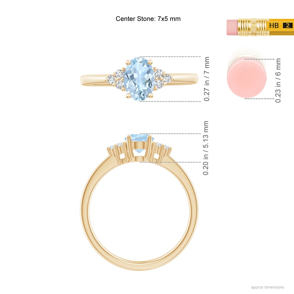 7x5mm AA Solitaire Oval Aquamarine and Diamond Promise Ring in Yellow Gold ruler